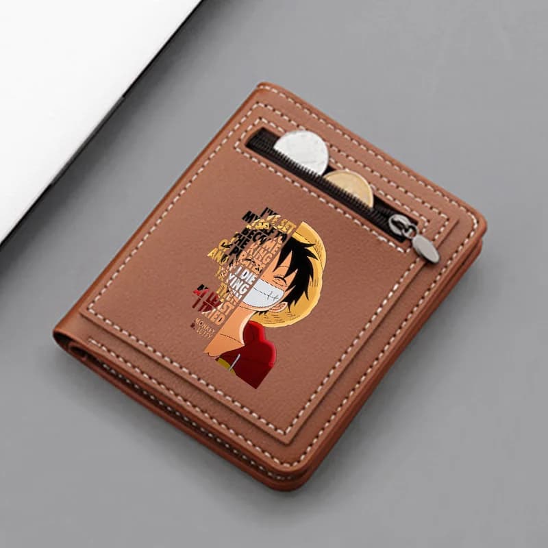 Portafoglio Corto da Uomo One Piece Anime Luffy, Pieghevole con Cerniera, Portamonete, Porta Carte d'Identità, Regalo di Compleanno