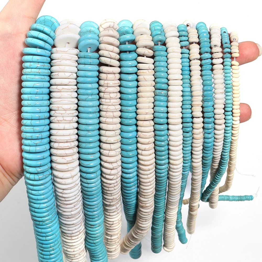 1 filo di perline distanziatrici in pietra naturale, perline piatte rotonde turchesi, perline sfuse per la creazione di gioielli, collane, braccialetti fai da te, accessori