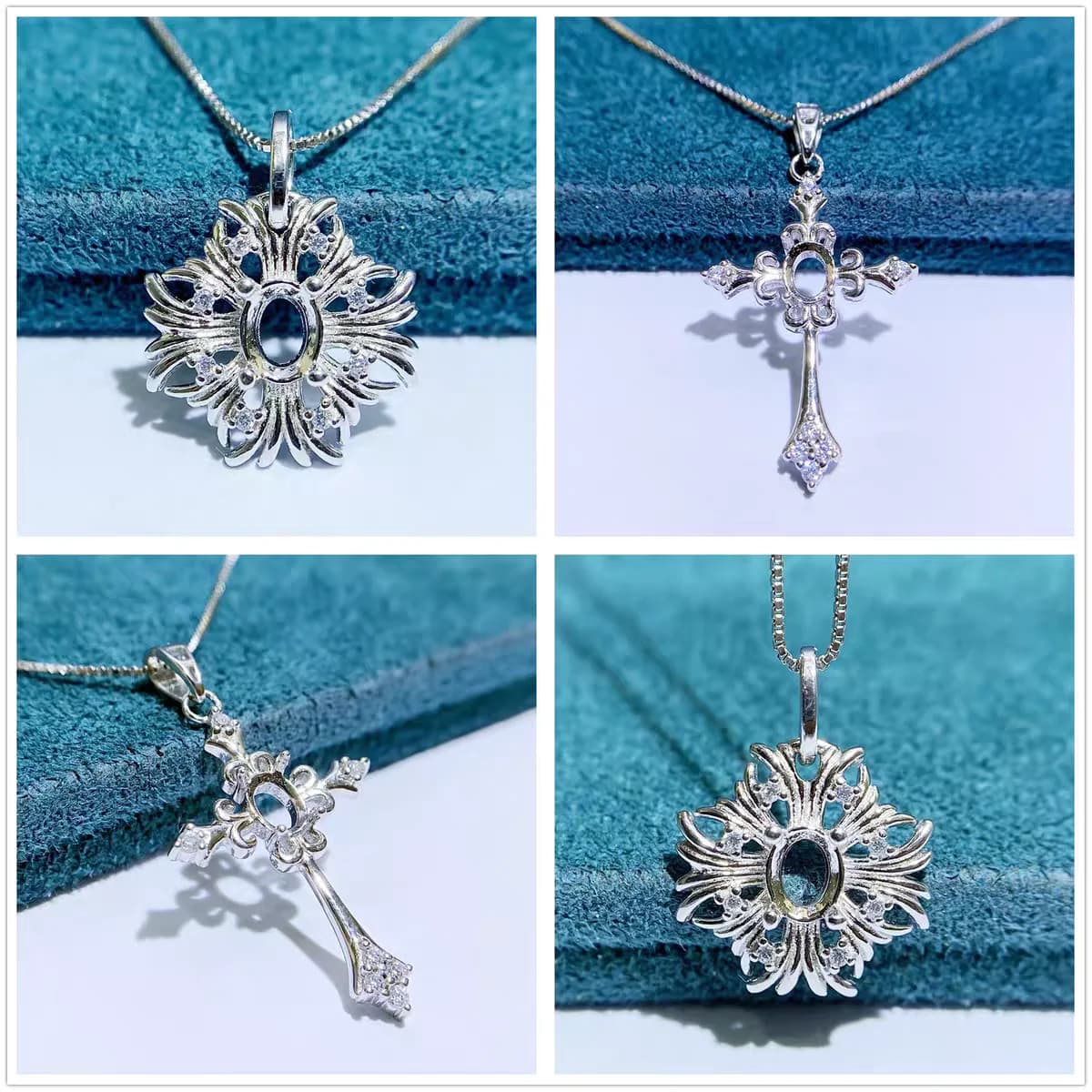 MeiBaPJ 4mm * 5mm Rectangle Stone FAI FROM TE 925 Holder Silver Cross Pendant Necklace Setup Empty Fine Wedding Jewelry for Women