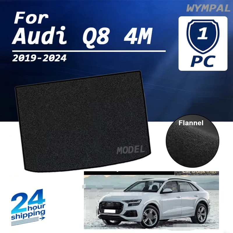 Tappetino in Pelle Scamosciata per Bagagliaio Auto per Audi Q8 4M 2019-2024, Rivestimento Vano Portaoggetti, Tappeto per Pavimento Bagagliaio, Nero