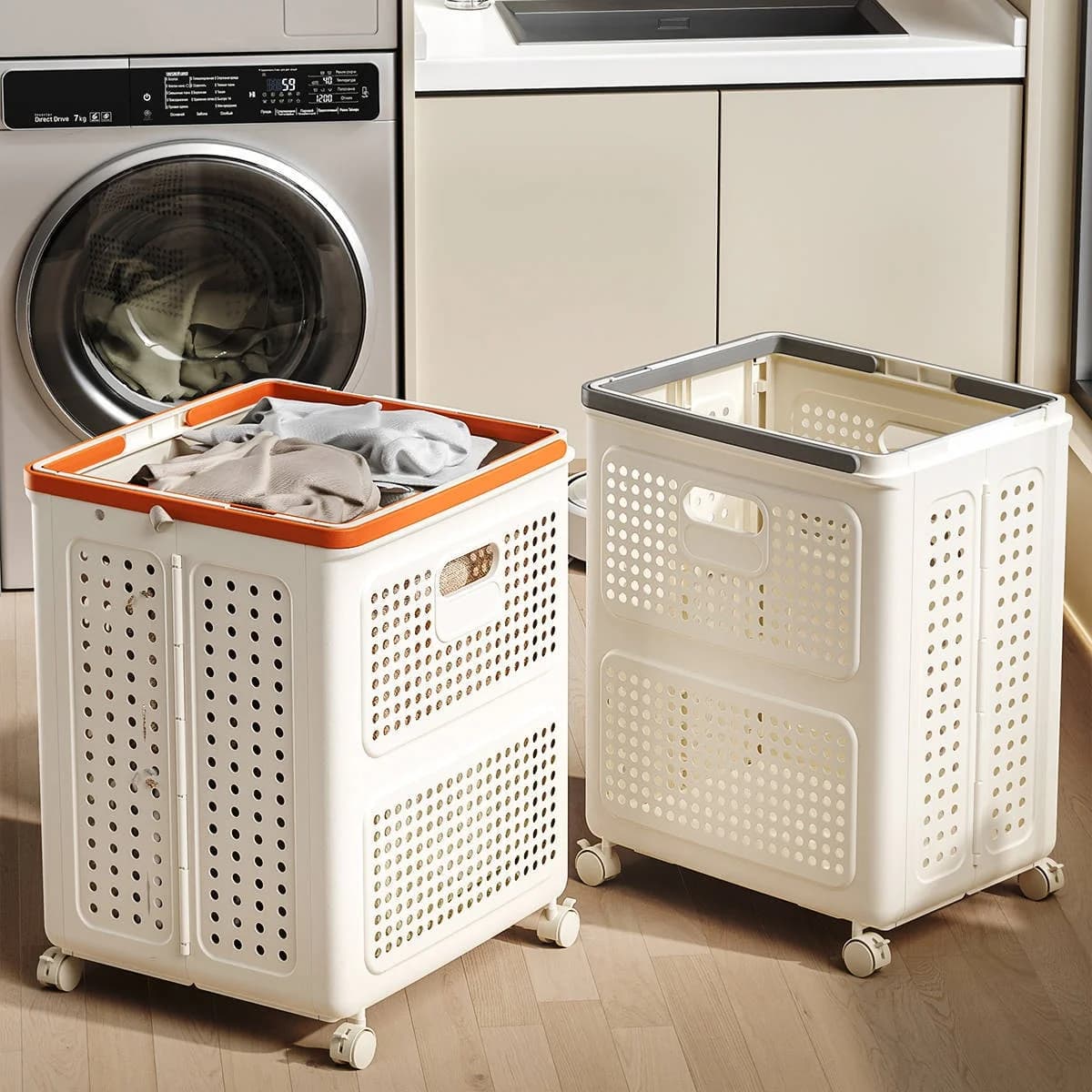 Cesto Portabiancheria Pieghevole con Ruote e Maniglie, Organizzatore Salvaspazio Richiudibile per Vestiti/Giocattoli, per Bagno, Lavanderia