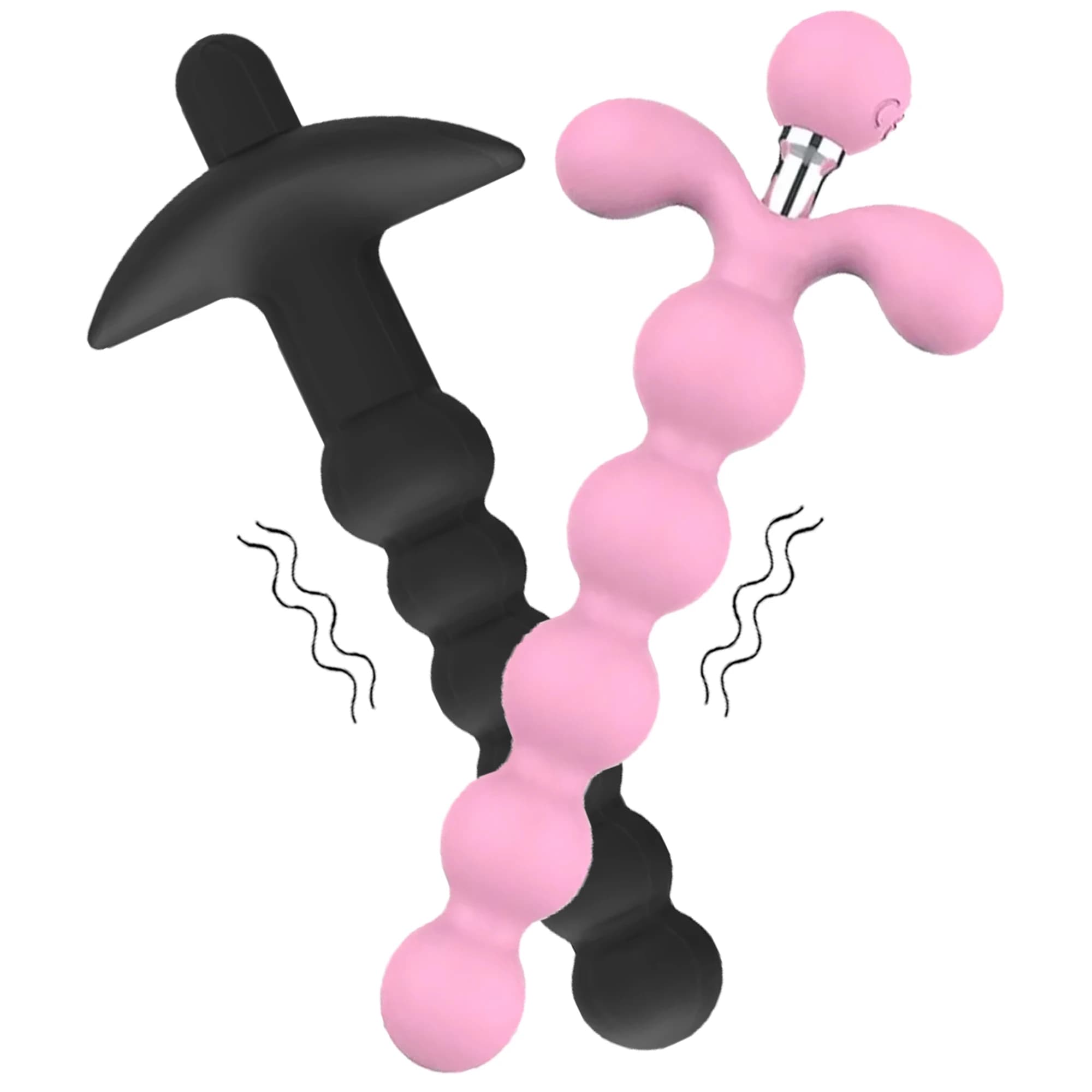 Vibratore Anale Flessibile in Silicone a Costine, Massaggiatore Prostatico Nero Rosa per Uomini e Donne, Sex Toy