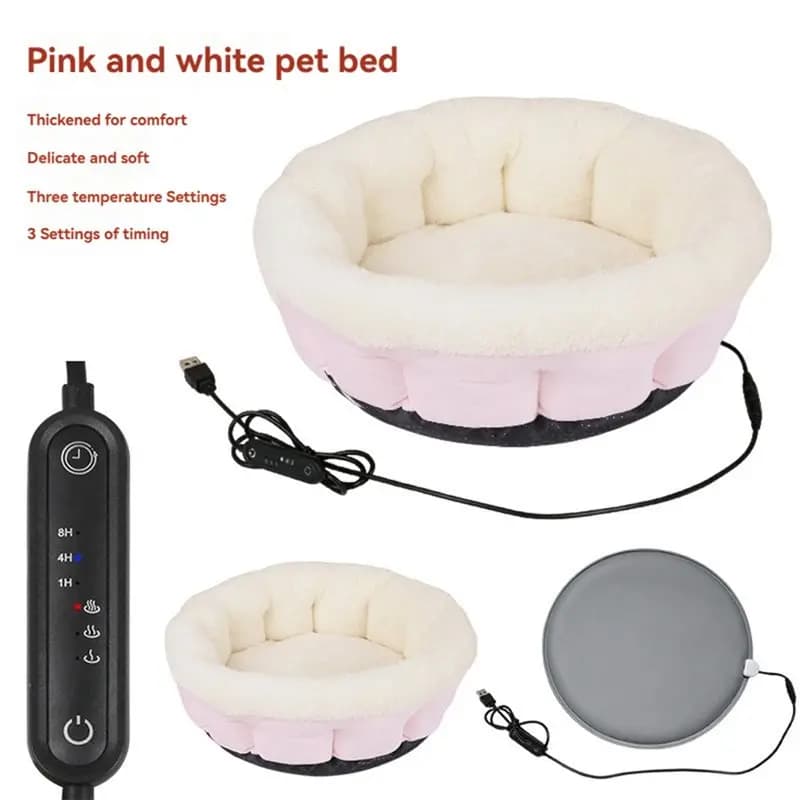 ABDJ-For Indoor Cats And Small Dogs Heated Cat Bed With Adjustable Temperature Washable Plush Pet Cushion 50CM