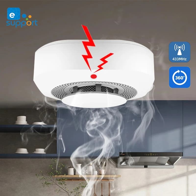 Sensore rilevatore di fumo eWeLink 433 MHz, sensore di allarme per protezione antincendio wireless Smart Home, requiere hub ponte RF Sonoff