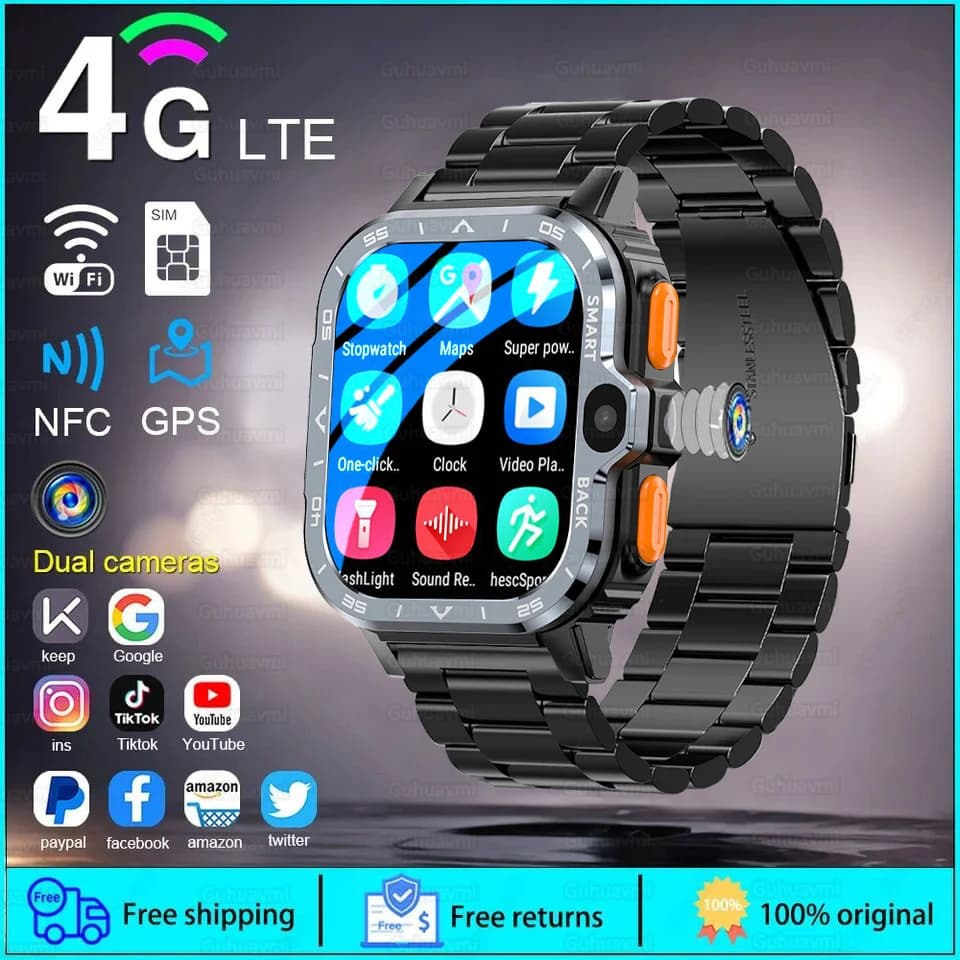 For Fashion 4g 2025 New GPS 4G 5G Smart Watch Dual Camera 64/16GB Memory WiFi Waterproof Telephone SIM Card Smartwatch Android