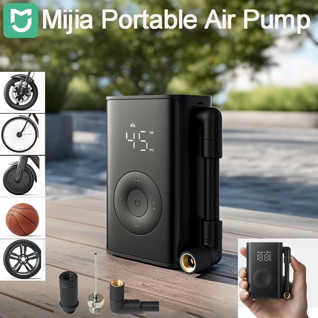 Pompa d'aria portatile Mijia, mini gonfiatore elettrico, max 150 PSI, display digitale, 2000 mAh, illuminazione esterna, strumento per bicicletta.