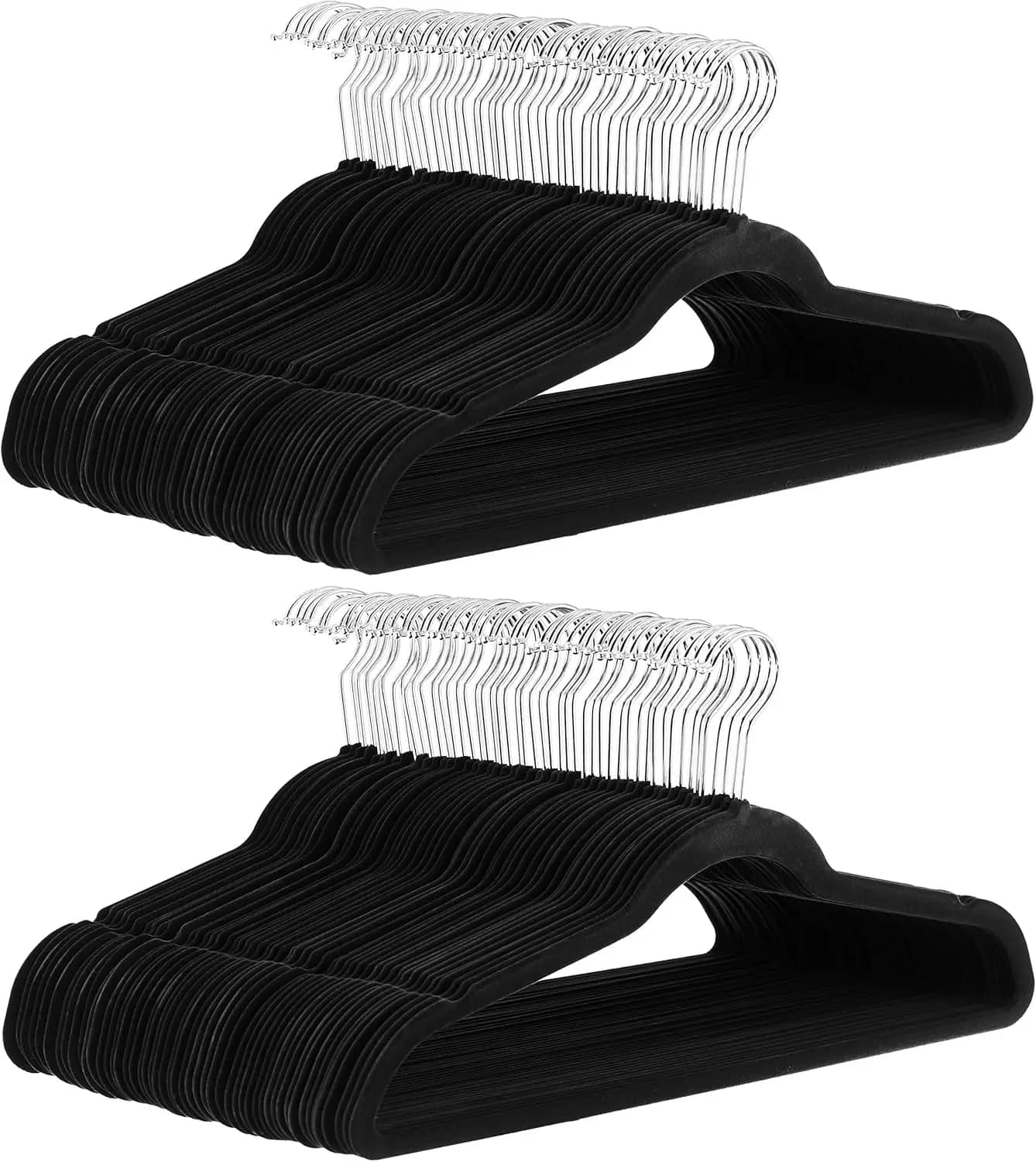 Anti-slip Velvet Hanger, 100 in Black Pack for Space Saving Cabinets