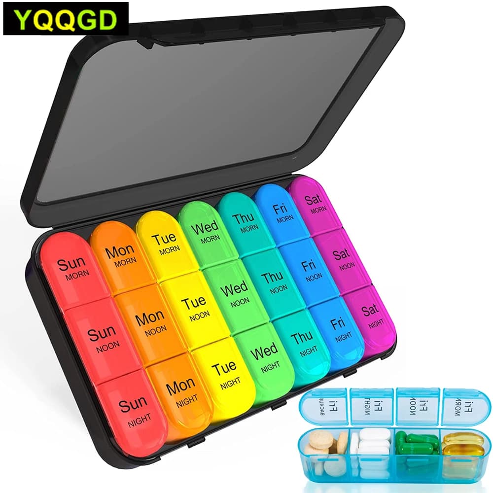 Weekly pills, 7-day daily pills, large travel pills with 21 compartments to contain medicines, vitamins and supplements