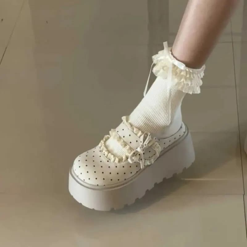Sweet Polka Dot Knot Thick Bottom Slip-On Women's Summer New round Head Magic Tape Slippers