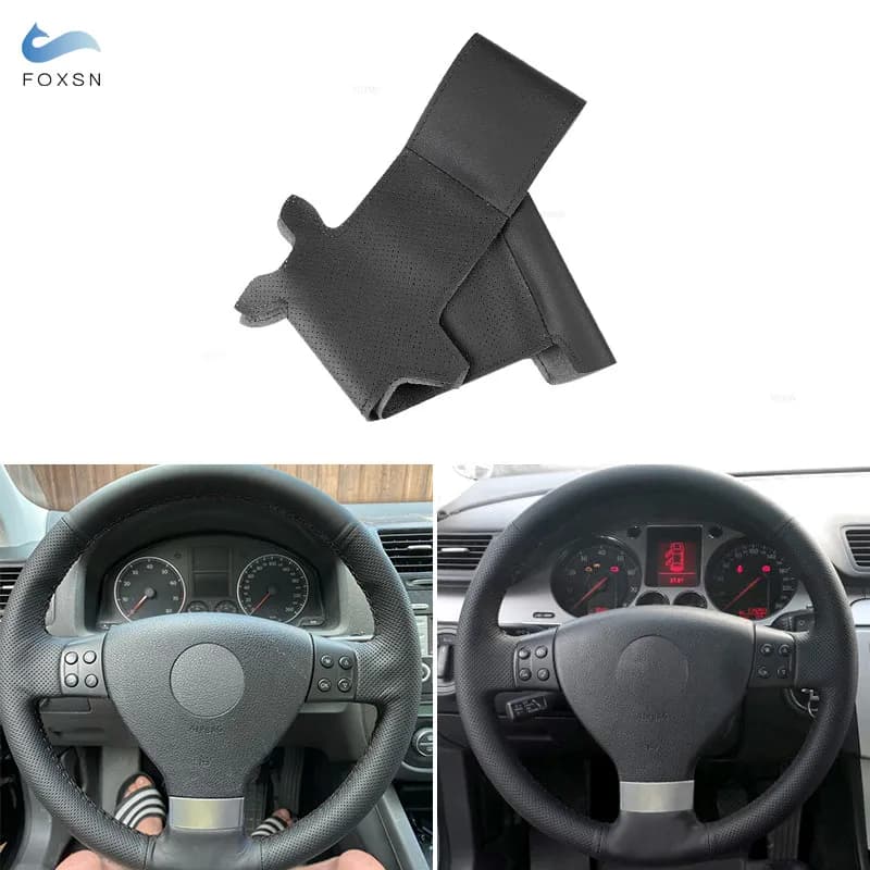 Per VW Golf 5 Jetta MK5 Passat B6 Tiguan Coprivolante cucito a mano Nero Perforato In Pelle Microfibra Accessori Auto Trim