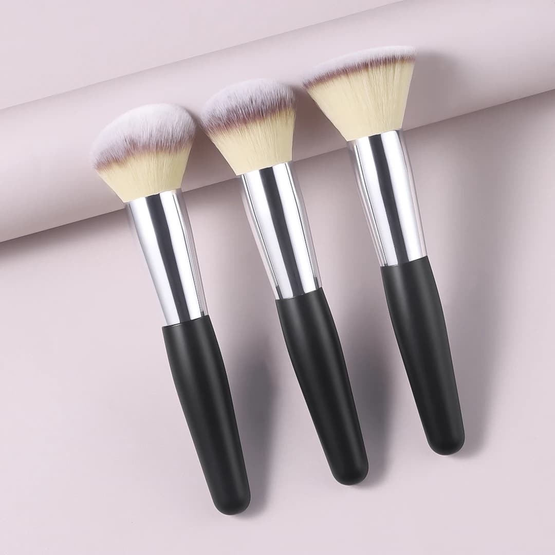 3Pcs Foundation Makeup Brush Set, Flat‑top Round Angled Brushes, For Foundation Concealer Cream Blush Cosmetic Tools
