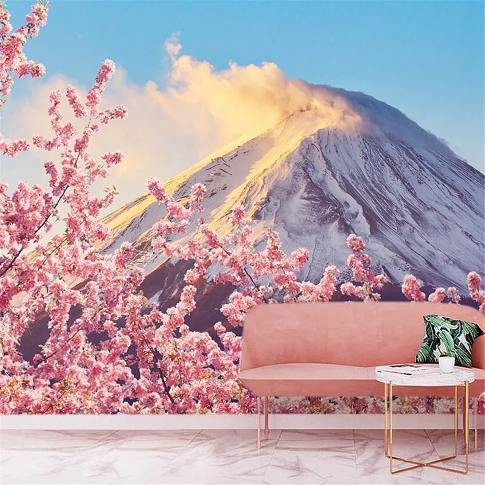 personalizzato Sakura polvere Fuji Mountain sfondo murale carta da parati sushi ristorante izakaya murale carta da parati decorativa giapponese 3D
