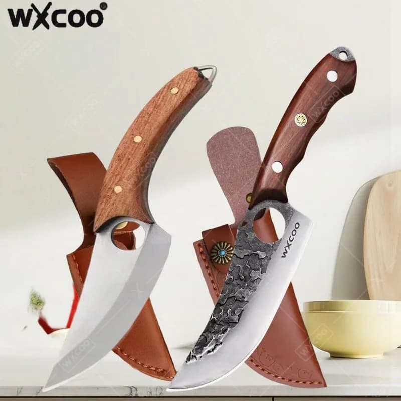 WXCOO Coltello da cucina professionale per disossare Manico in legno Coltelli da barbecue Coltello da carne Coltello da macellaio Martellato forgiato in acciaio inossidabile