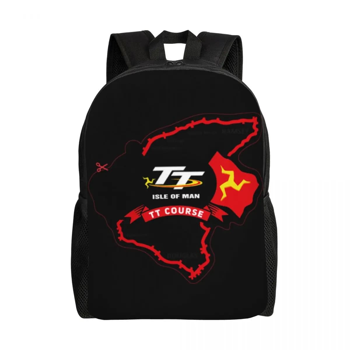 Zaino da viaggio personalizzato con logo TT Isle Of Man Zaino da viaggio per donna e uomo, per laptop, Manx, per moto, per studenti universitari