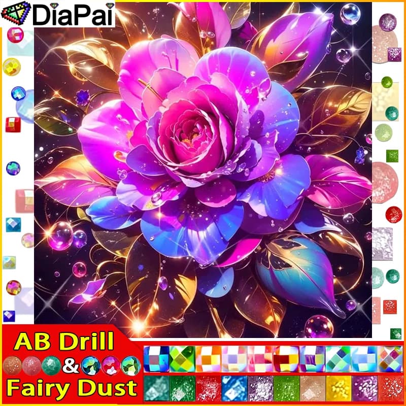 DIAPAI Fata Polvere AB Diamante Pieno "Gocce d'Acqua di Rosa" Pittura Diamante 5D Fai da Te Punto Croce Decorazioni per la Casa Immagine di Strass Mano