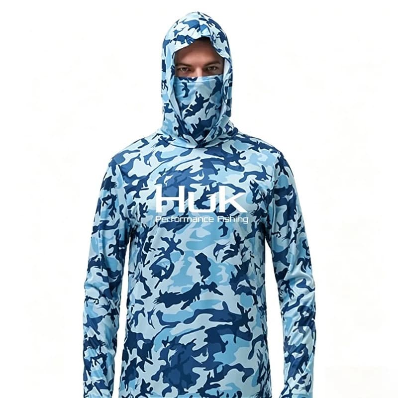 Maglie da Pesca 2026 UPF 50+ con Protezione Viso, Abbigliamento da Pesca Anti-UV, Felpa Mimetica con Cappuccio, Maschera Viso da Uomo, Maglia 2026