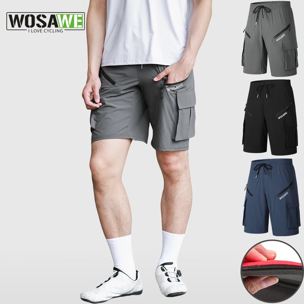WOSAWE Summer Cycling Shorts Multi-Table Mountain Bike Shorts Padded Bicycle Shorts MTB Shock-resistant Men's Shorts