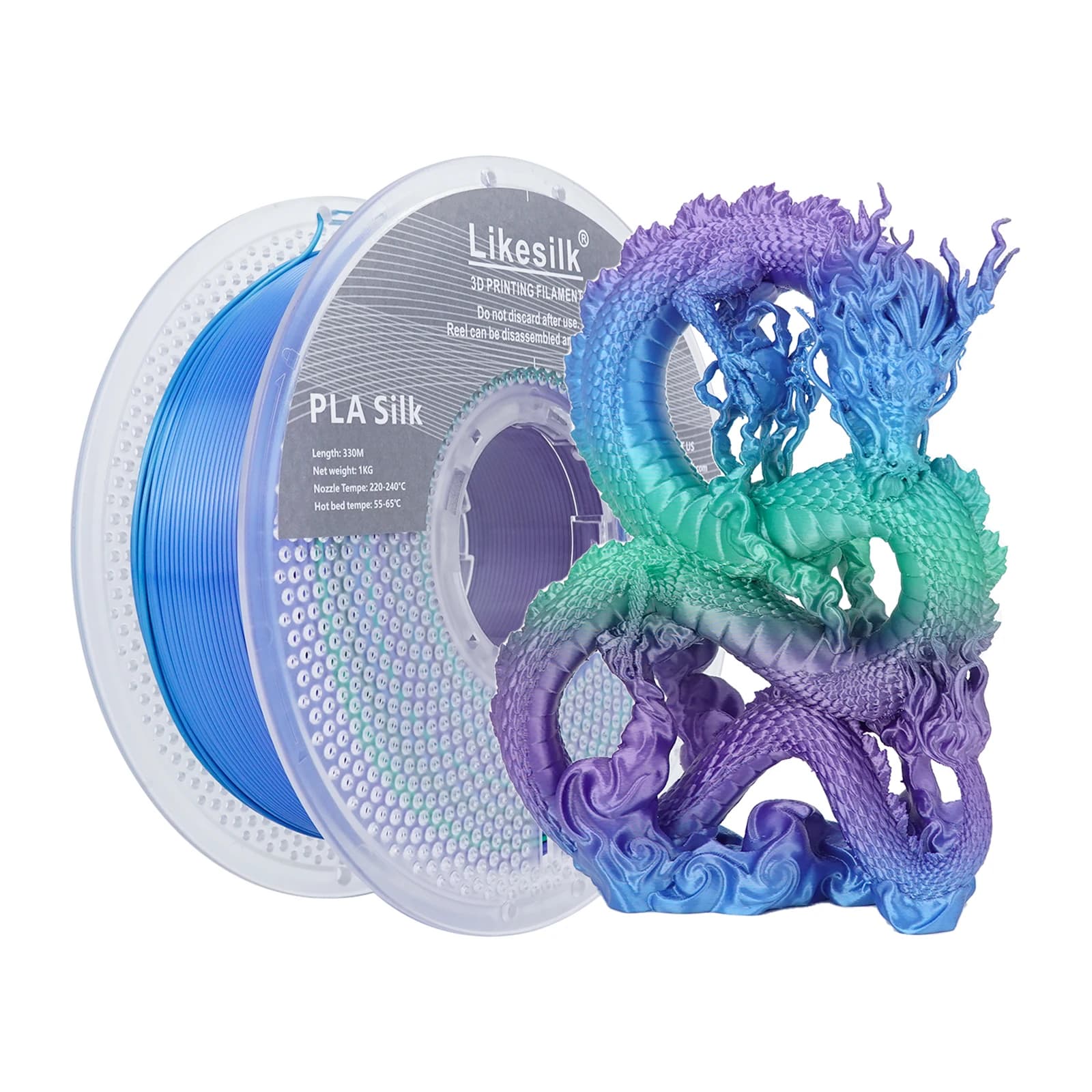 LikesilkPLA Silk Filament 1,75 mm non-taxing, brilliant 3D printer filament, 1 kg coil (2,2 pounds), dimensional accuracy +/- 0.02 m
