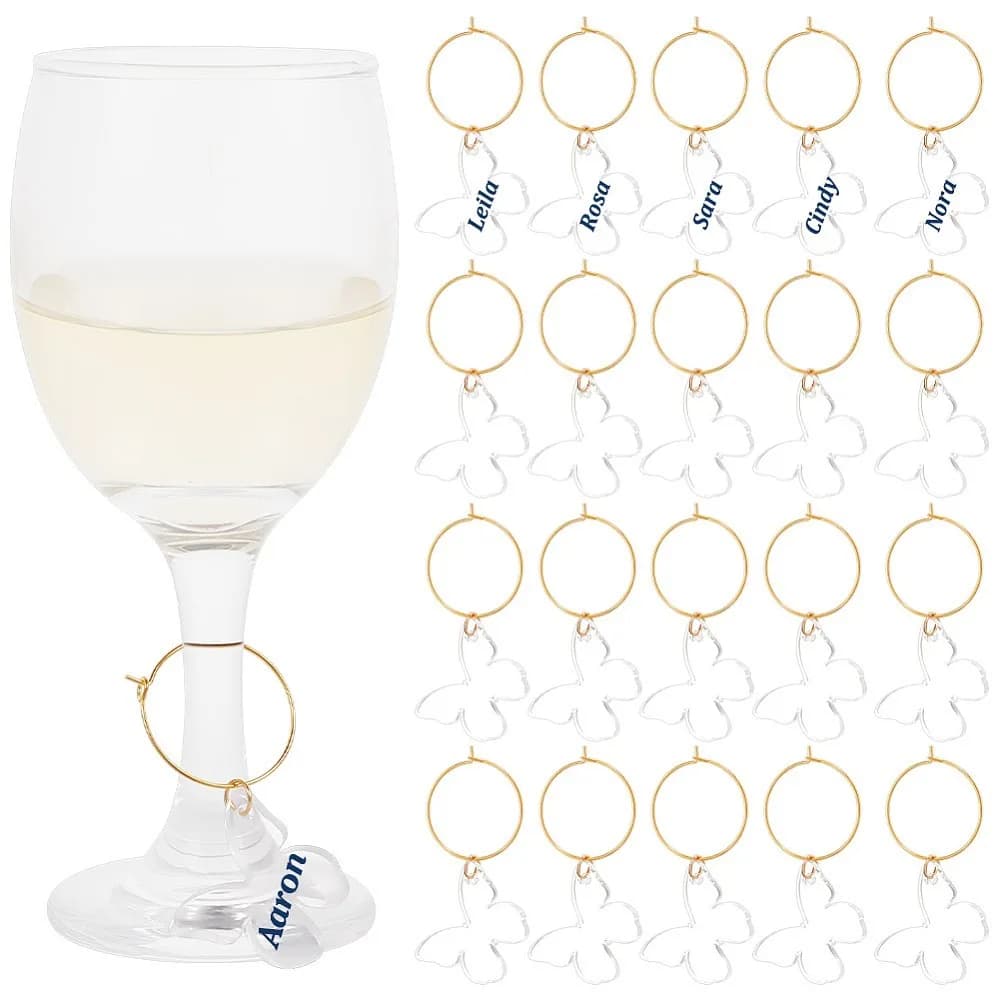 Transparent Acrylic Butterfly Wine Glass Charms with Brass Hoop Earring Findings Clear 60mm 24pcs/set