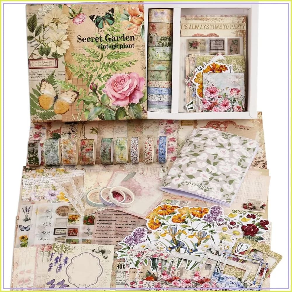 299Pcs Vintage Botanical Scrapbook Kit, Aesthetic Flower Journal Supplies with Washi Tape, Stickers, Papers for DIY Crafting, Gift for Women