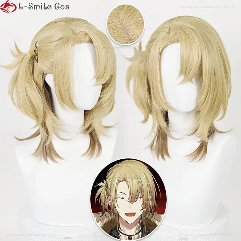 Vtuber NIJISANJI Luca Kaneshiro Cosplay Giallo Dorato Resistente Al Calore Capelli Sintetici Anime Parrucche Del Partito di Halloween + Protezione Della Parrucca