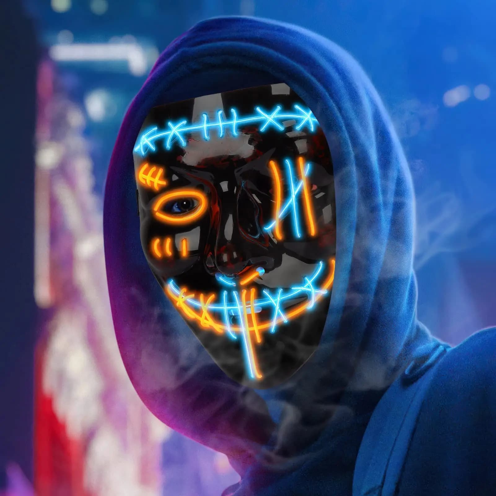 2-Pack Halloween LED Light Up Mask with 4 Lighting Modes,Scary Halloween Face Mask