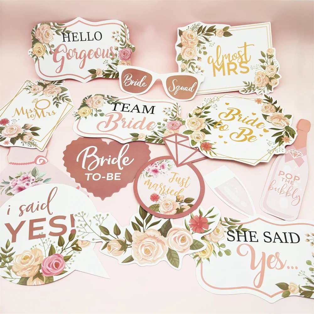 Set di 32 Accessori per Foto 'Team Bride' in Carta, Maschere per Selfie, Decorazioni per Matrimonio, Fidanzamento, Addio al Nubilato