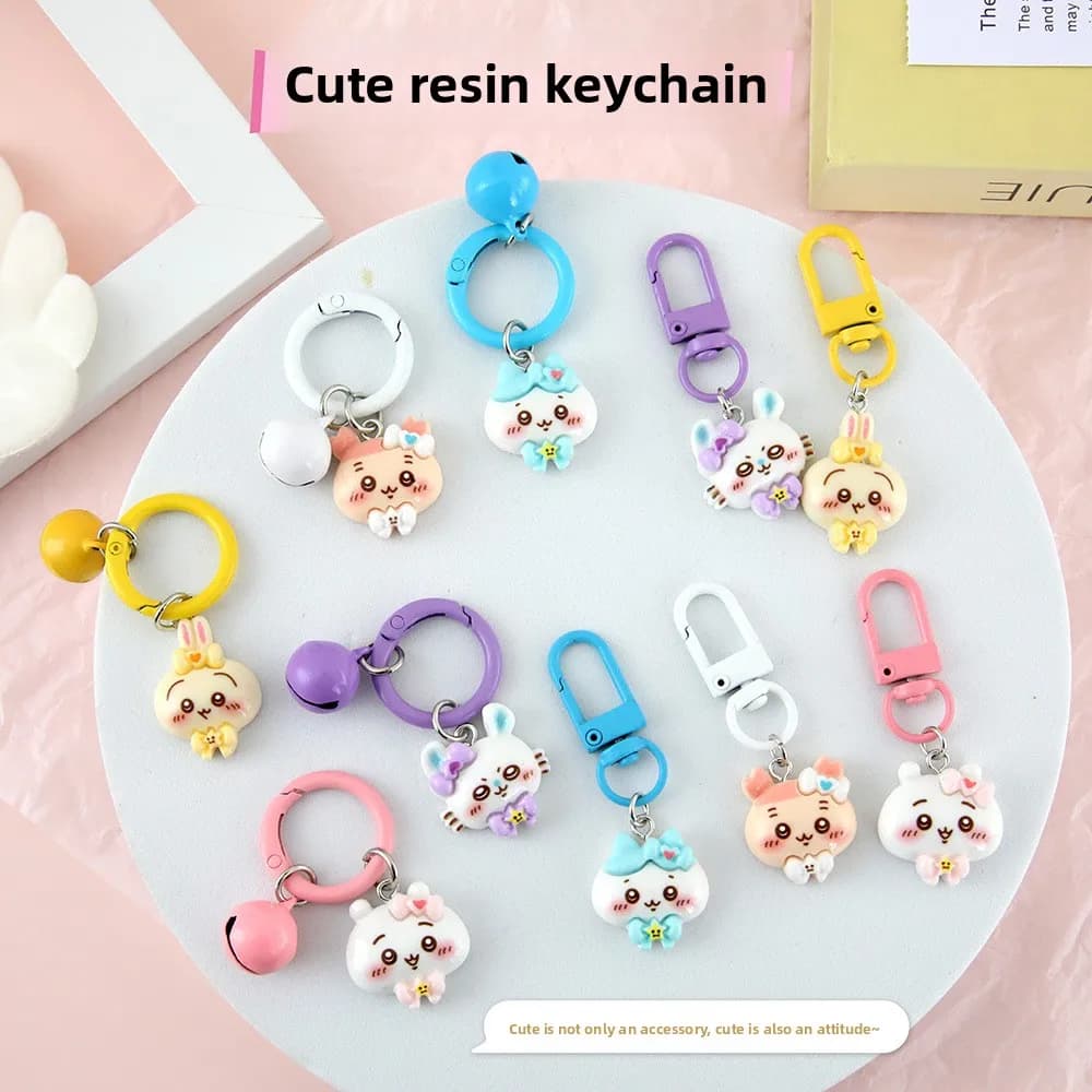 Keyring with bow-shaped pendant Chiikawa, cute cartoon character, Hachiware Usagi, for couples and best friends, bag pendant, keyring with heart for high quality girls