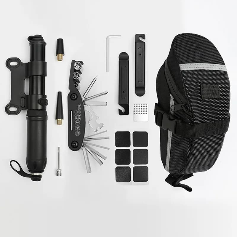 A Set of Bicycle Repair Kit, Mountain Bike Tire Repair Kit with Pump Road Bike Bicycle Repair Combination Riding Accessories