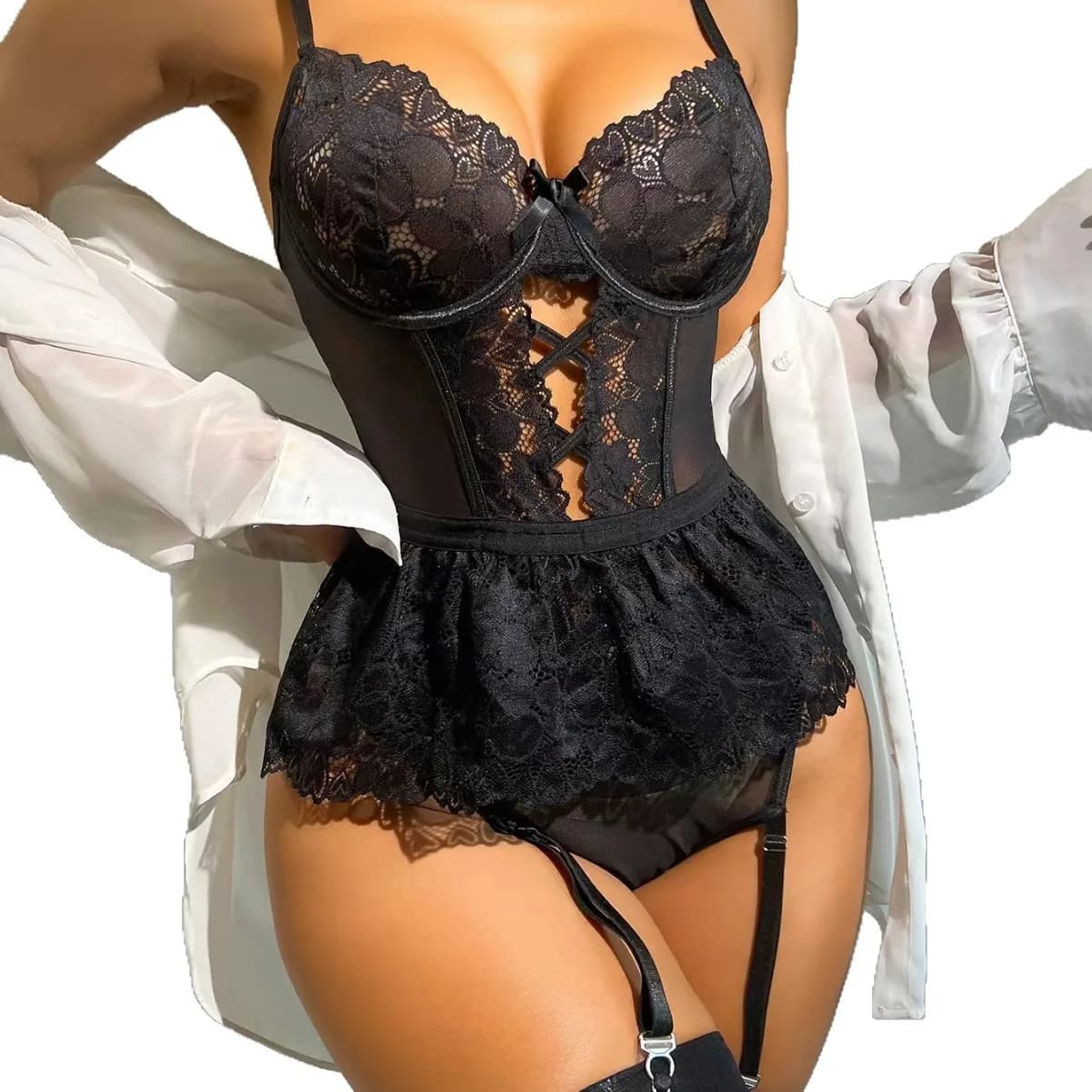 Sexy Lingerie Erotica for Women, Bra Sets with Garters and Shades, Transparent with Contrast Details, Sexy Intimate Set for Ladies, Sexy Costumes