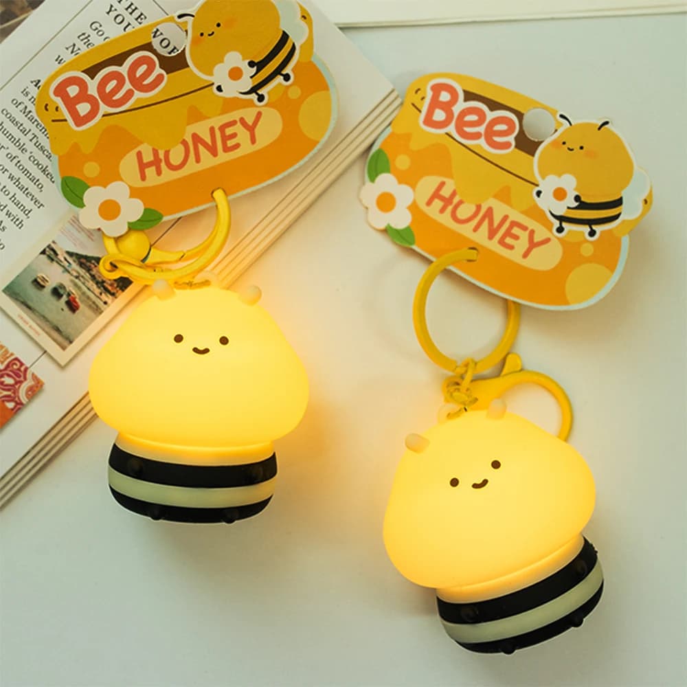 Mini Bee Keychain night light figure anime toy cartoon gift for kids decoration bag keychain portable lights nighttime birthday gifts
