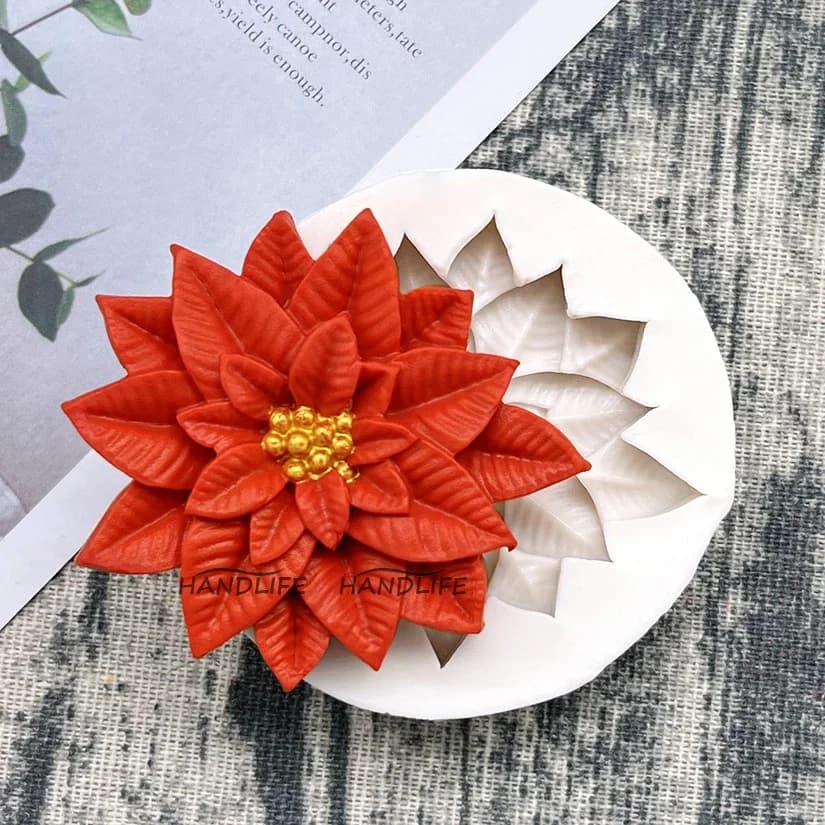 Stampo in Silicone per Fiore di Poinsettia Natalizio, Strumenti per Resina, Stampo per Cupcake, Utensili per Decorazione Torte in Fondente