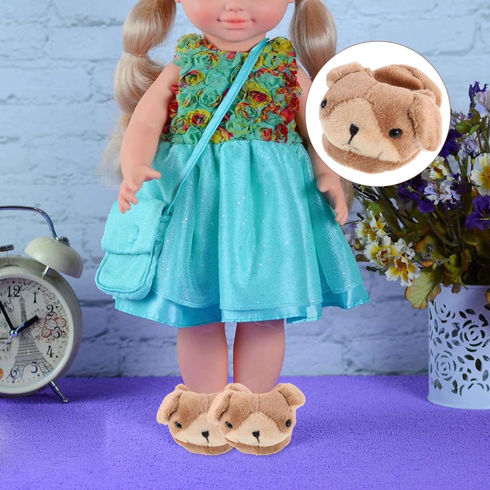1Pair Cute Animal Slippers for 18 Inch Warm Winter Footwear Soft Cozy Shoes Cartoon Dress Up Accessories