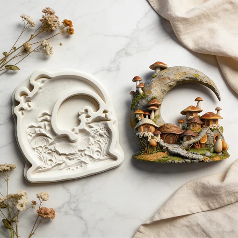 Stampo in silicone Moon Mushroom House, stampo per applicazione colla, per realizzare artigianato in resina e gesso, pendenti decorativi