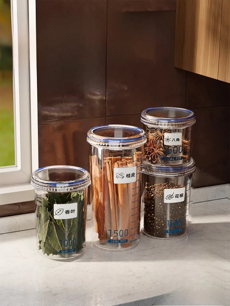 Kitchen Storage Container Sealed Dry Spice Flavoring Independent Moisture Proof Seasoning Jar Cylindrical Food Grade PP