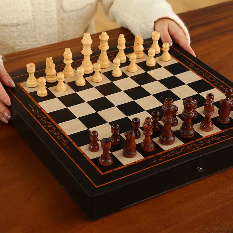 Scacchi magnetici in legno, legno massello di alta qualità, cassettiera, gioco di strategia per famiglie, regali perfetti