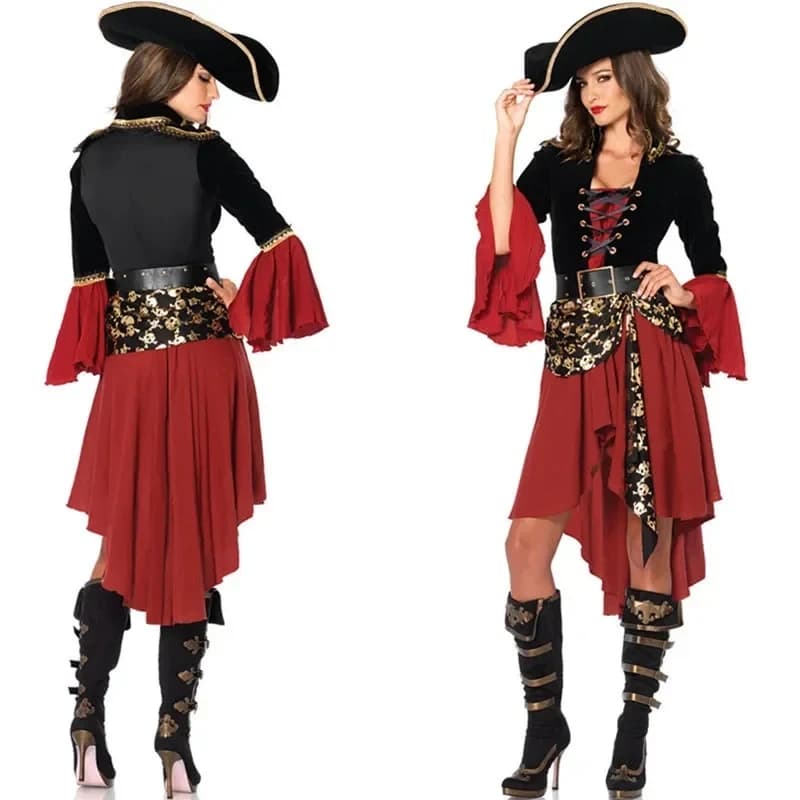 Costume da capitano pirata dei Caraibi sexy medievale vintage per donna, vestito cosplay di Halloween, vestito operato da gioco di ruolo gotico