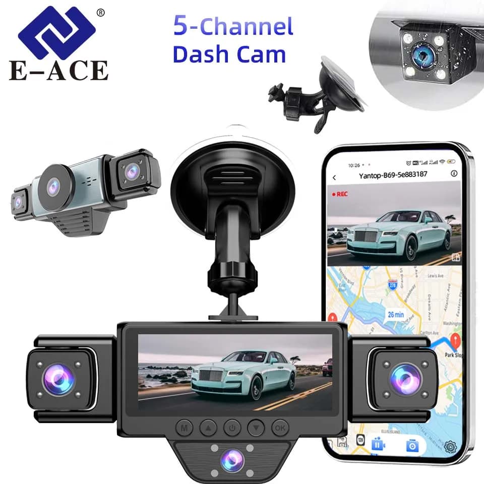 E-ACE 4 Lens 360° Dash Cam For Cars Car DVR 1080P 4-Channel Front Camera Video Recorder Optional Rear View Camera Black Box