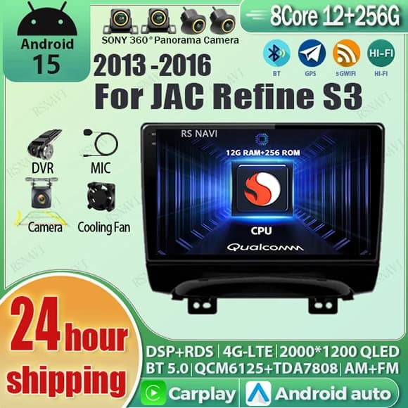 Android 15 Carplay Auto Qualcomm 2K QLED Schermo Lettore di autoradio per JAC Refine S3 2013 - 2016 GPS Wifi Multimedia 4G Stereo BT