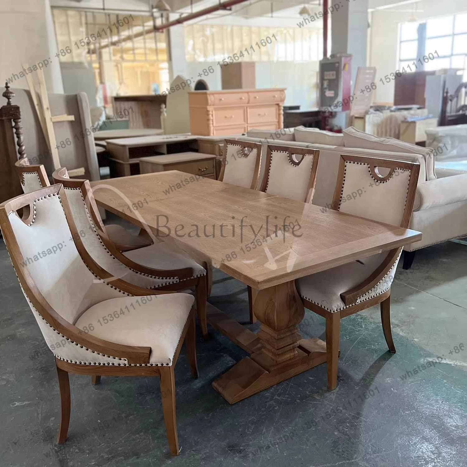 French vintage solid wood dining table designer telescopic American country dining table