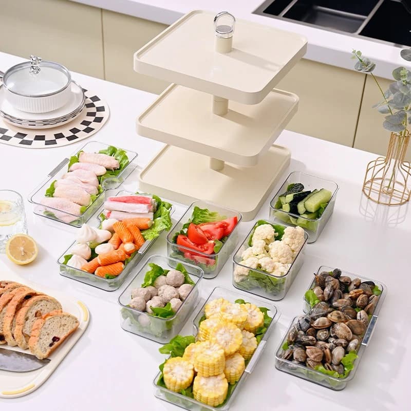 Piatti per la preparazione degli alimenti a 3 livelli e 8 Piatti per pentole calde Piatto laterale Piatto da dessert Vassoio per frutta secca Scaffale per soggiorno Cucina da tavolo