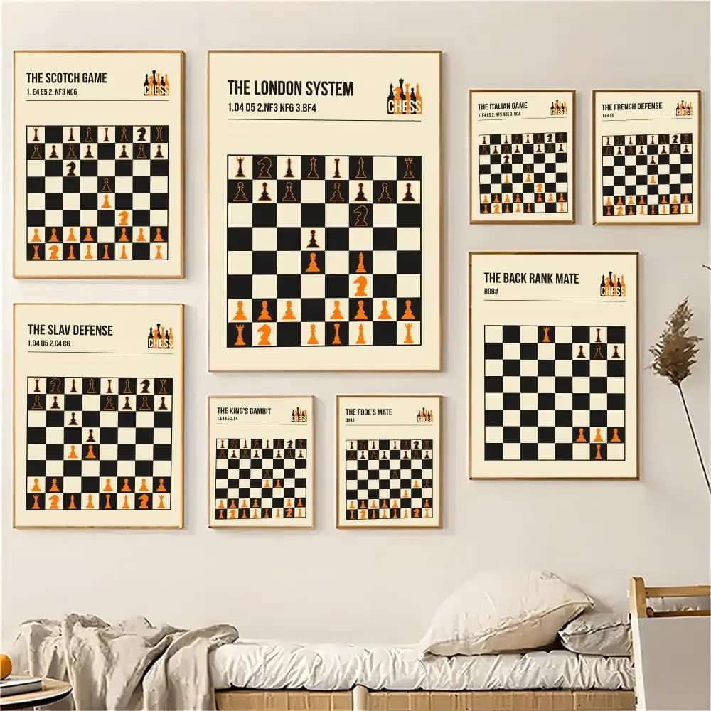 Giochi di scacchi e aperture Pittura Calligrafia Poster su tela impermeabile ecologico, regalo per la decorazione della casa e del bagno