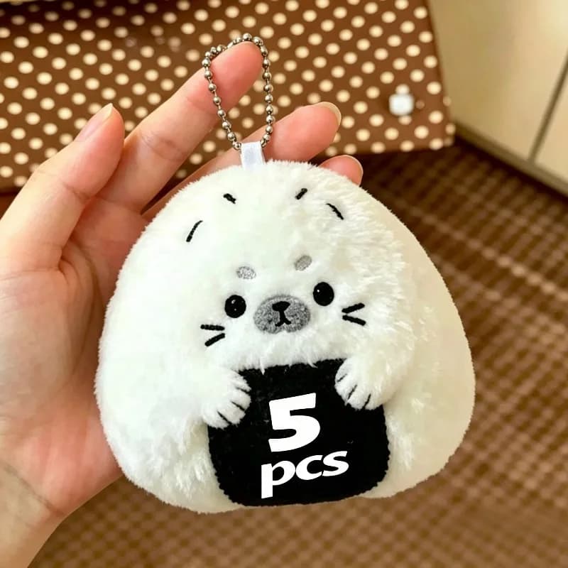 1/5Pcs Soft Stuffed Seal Rice Ball Keychains Stuffed Doll Bag Decor Healing Pendants Plush Backpack Charm Pendant Keyrings Gifts