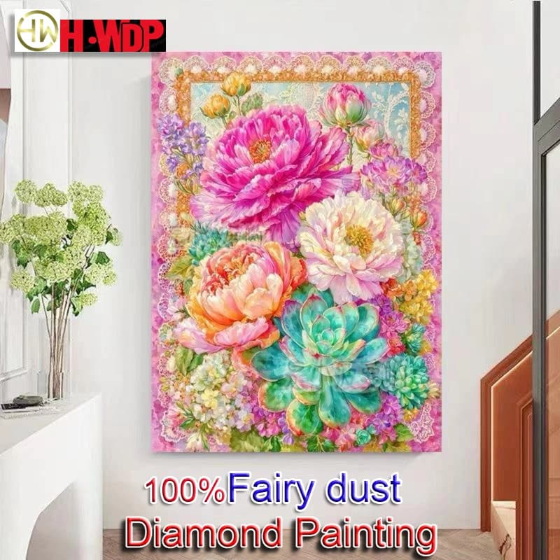 Kit per Diamond Painting 100% Fairy Dust, Ricamo a Diamante Quadrato con Motivo Floreale, Artigianato, Punto Croce, Arte Diamantata, Decorazione Completa in Cristallo