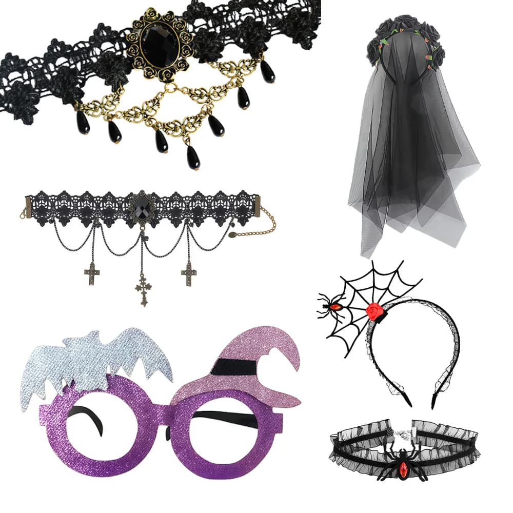 Fascia per capelli con ragnatela di Halloween con collana in pizzo e braccialetto in pizzo di Halloween | Accessori per vestire la festa cosplay di Halloween