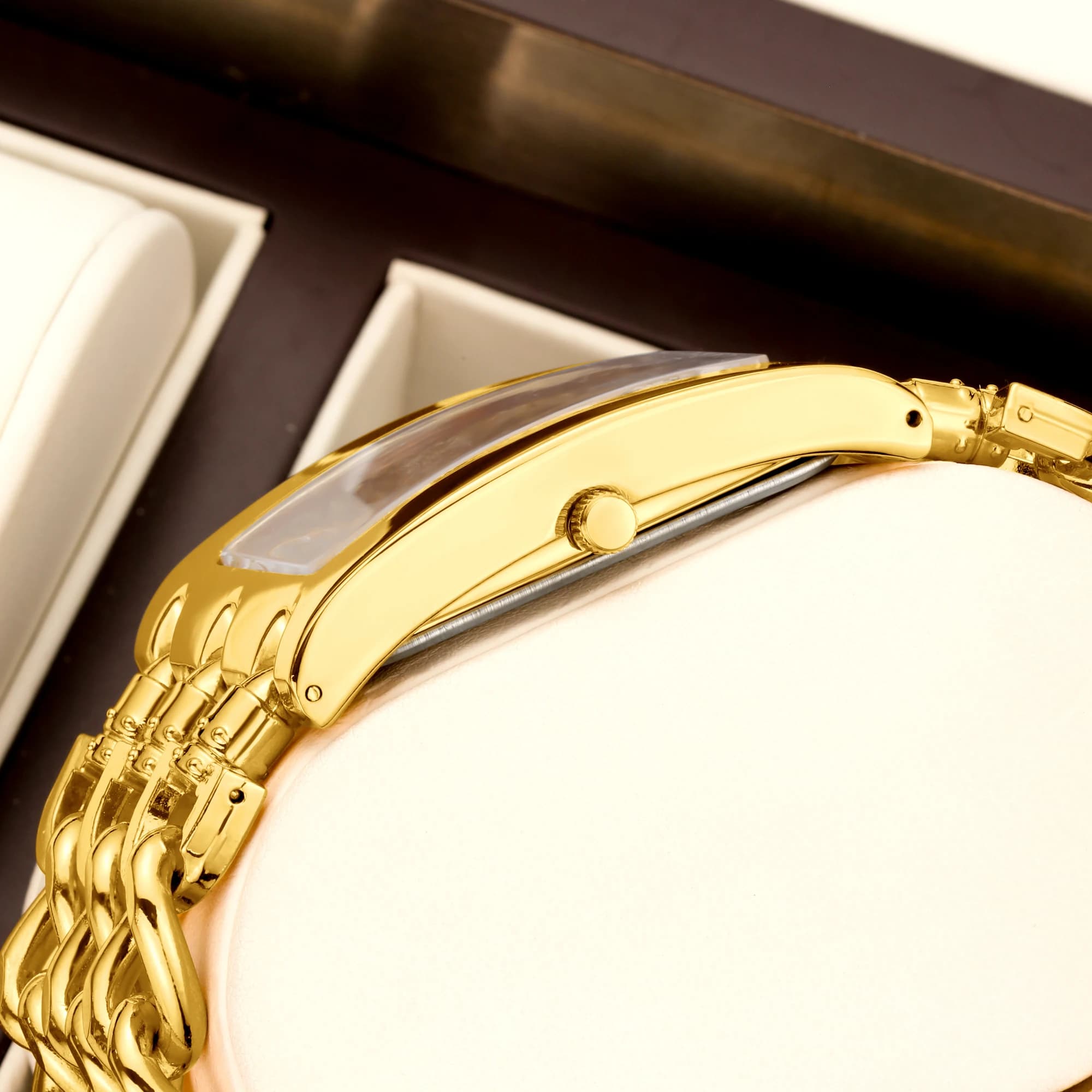 YaLaLuSi Chunky Double U Link Gold Square Women Watch Full Paved Crystal Grid Dial Luminous Hands Vintage Thick Metal Bracelet Ladies Quartz Dress Wristwatch