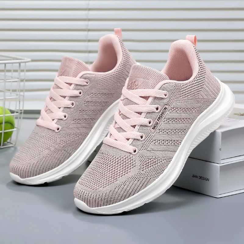 Pink Women's Breathable Non-slip Flat Walking Sneakers Lightweight Comfortable Mesh Casual Shoes Size 36-41