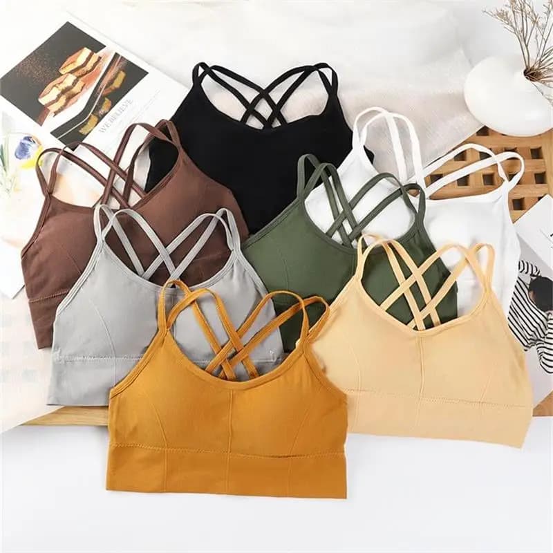 Reggiseno da yoga in tinta unita di bellezza fitness morbido e traspirante sexy da donna, reggiseno sportivo da corsa push up con cinturino incrociato sul retro