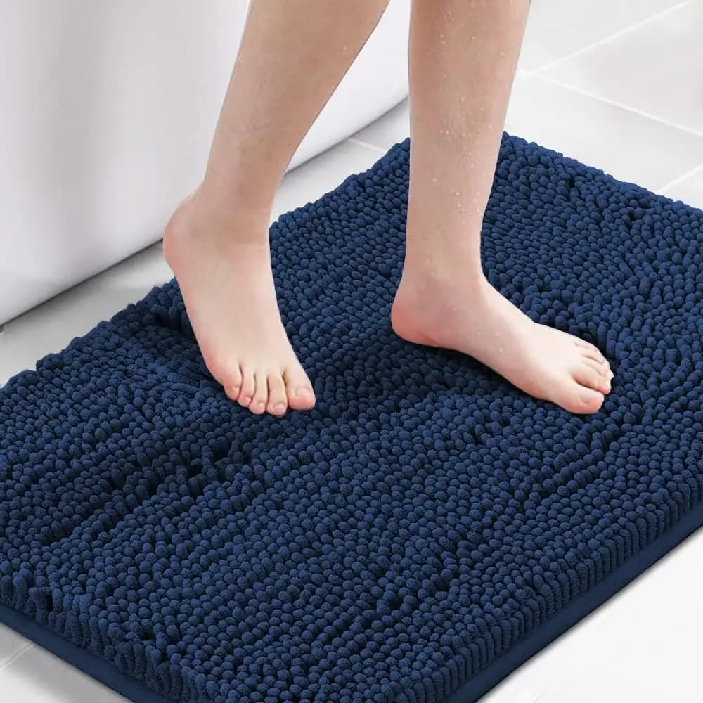 Tappetino da Bagno Blu Navy, Antiscivolo Extra Spesso in Ciniglia 17x24 Pollici, Assorbente, Morbido, Lavabile, ad Asciugatura Rapida
