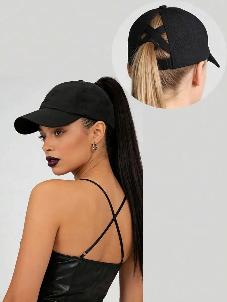 Distressed Cross Ponytail Mesh Baseball Cap Adjustable Outdoor Sun Protection Hat,Suitable For Travel Beach Y2K Style For Youth